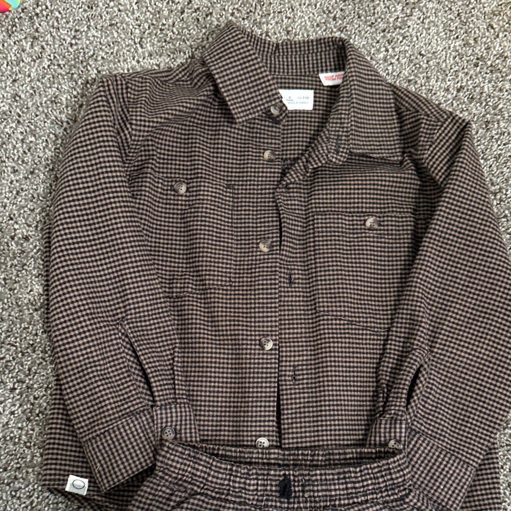 Zara Brown Houndstooth Kids Jumpsuit Set - Picture 2 of 5